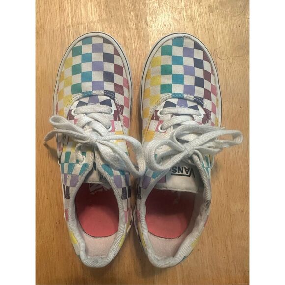 Vans Missy Girl's Multicolor Checkerboard Rainbow Lace-up Sneakers Size 1 - Picture 7 of 8